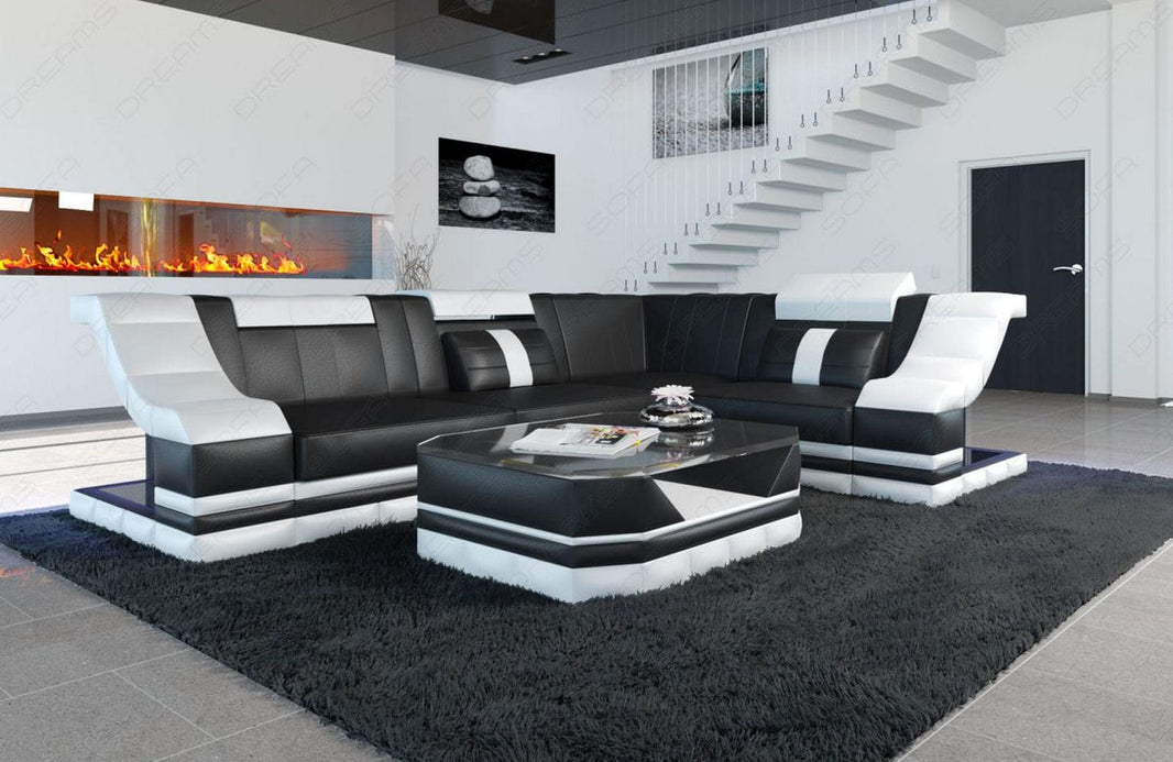 Couch Bianchi L-Form in Leder