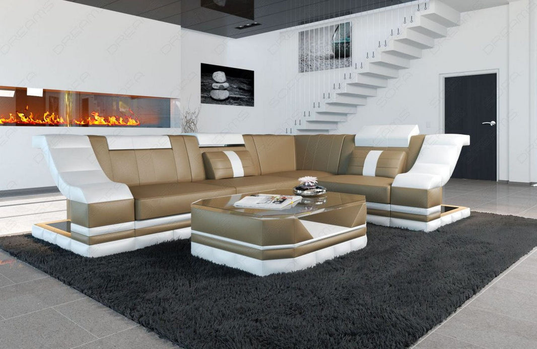 Couch Bianchi L-Form in Leder
