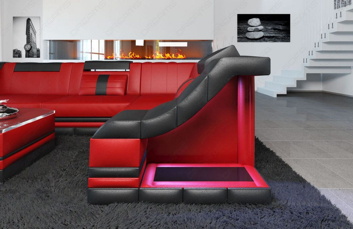 Couch Bianchi L-Form in Leder rot-schwarz