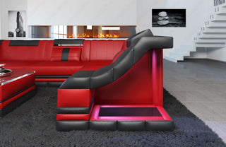 Couch Bianchi L-Form in Leder rot-schwarz