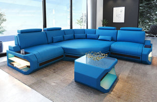 Mini Ecksofa Asti Kompakt L-Form in Leder blau-schwarz