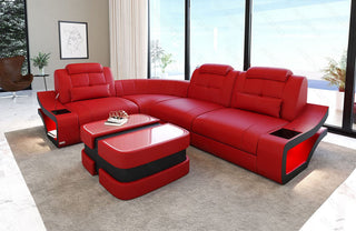 Mini Couch Elena L-Form in Leder Rot-Schwarz