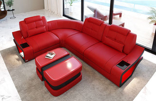 Mini Couch Elena L-Form in Leder Rot-Schwarz