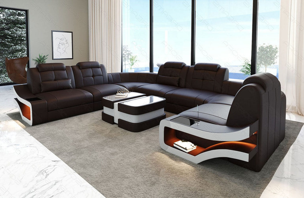 Mini Wohnlandschaft Elena U-Form aus Leder