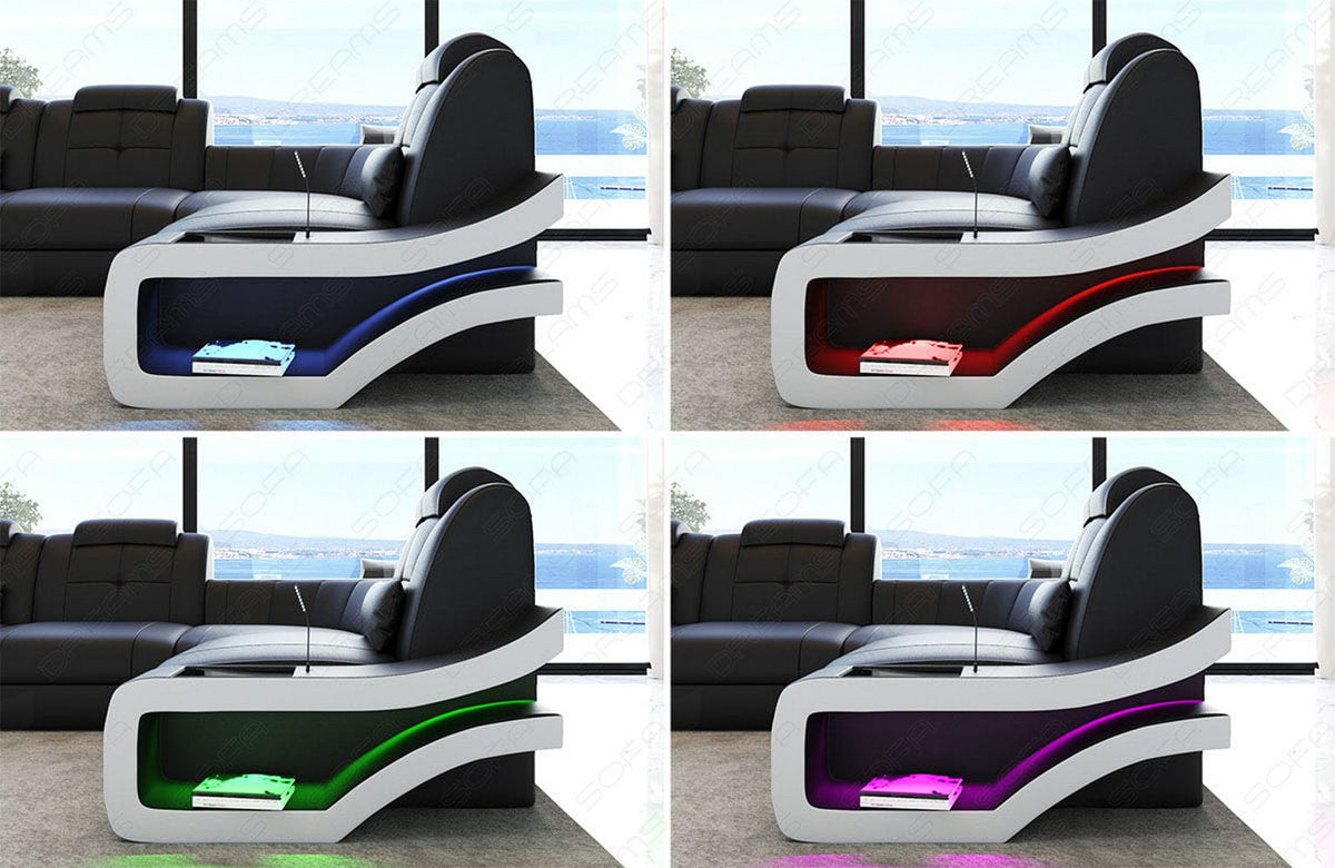 Mini Wohnlandschaft Elena U-Form aus Leder Dunkelbraun-Weiß