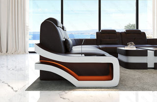 Sofa Elena Eleganz U-Form in Leder dunkelbraun-weiß
