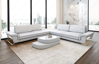Couch Sepino L-Form in Leder weiß-schwarz