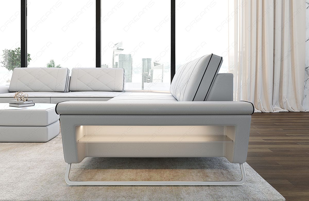 Couch Sepino L-Form in Leder weiß-schwarz