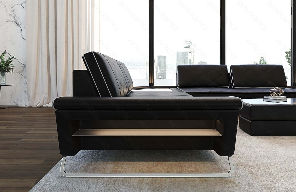 Leder Couch Sepino U-Form schwarz-weiß