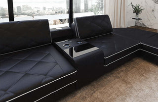 Leder Couch Sepino U-Form schwarz-weiß