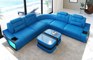Ecksofa Elena Lang L-Form aus Leder blau-schwarz