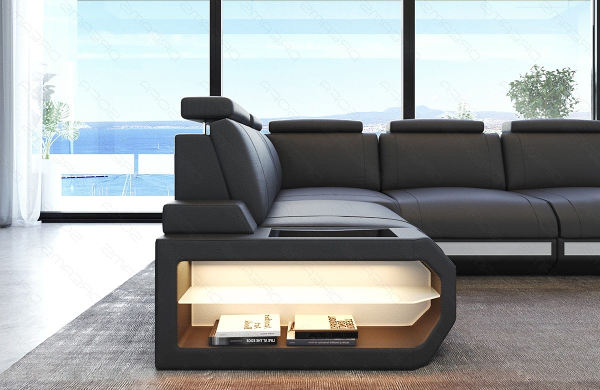 Couch Siena L-Form in Leder grau-weiß