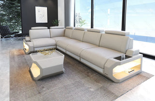 Leder-Ecksofa Siena L Lang Komfort & Stil beige-weiß