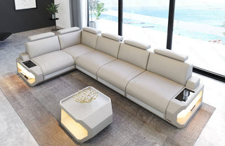 Leder-Ecksofa Siena L Lang Komfort & Stil beige-weiß