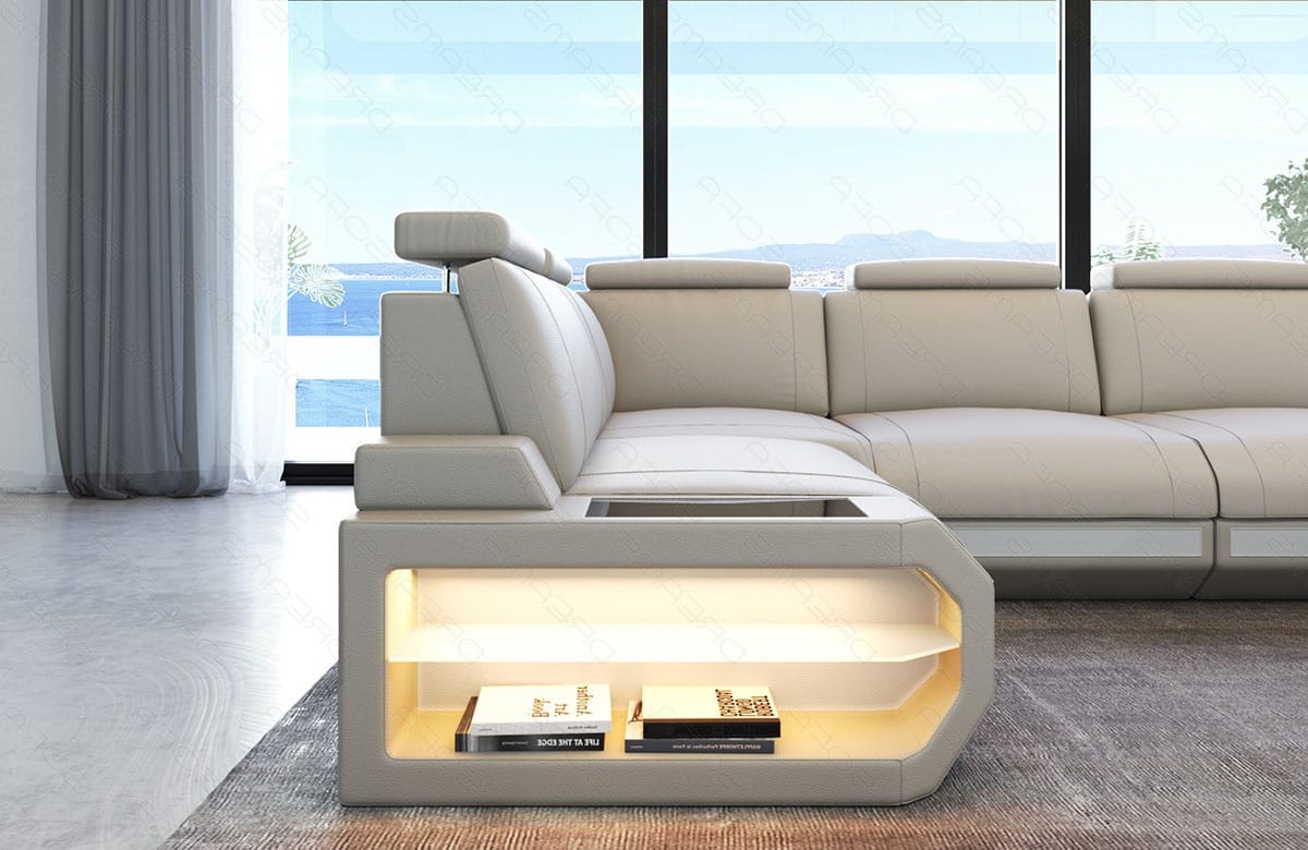 Leder-Ecksofa Siena L Lang Komfort & Stil beige-weiß