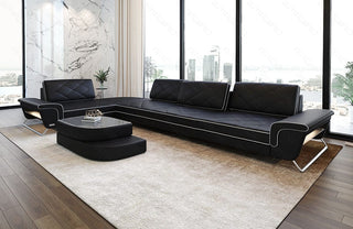 Couch Rotello L-Form in Leder schwarz-weiß