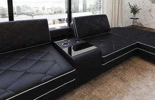 Couch Rotello L-Form in Leder schwarz-weiß