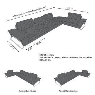 Couch Rotello L-Form in Leder schwarz-weiß