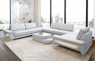 Leder Couch Rotello U-Form weiß-schwarz