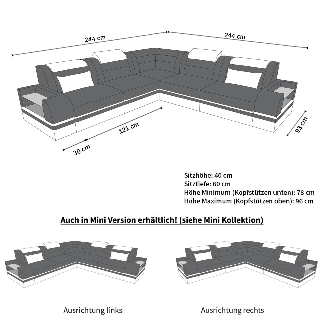 Mini Ecksofa Trivento L-Form in Leder Sandbeige-Weiß