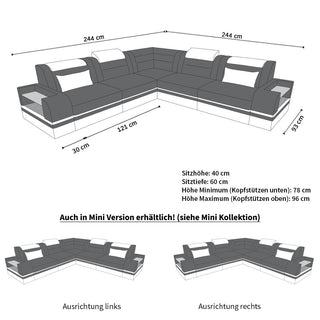 Mini Ecksofa Trivento L-Form in Leder Sandbeige-Weiß