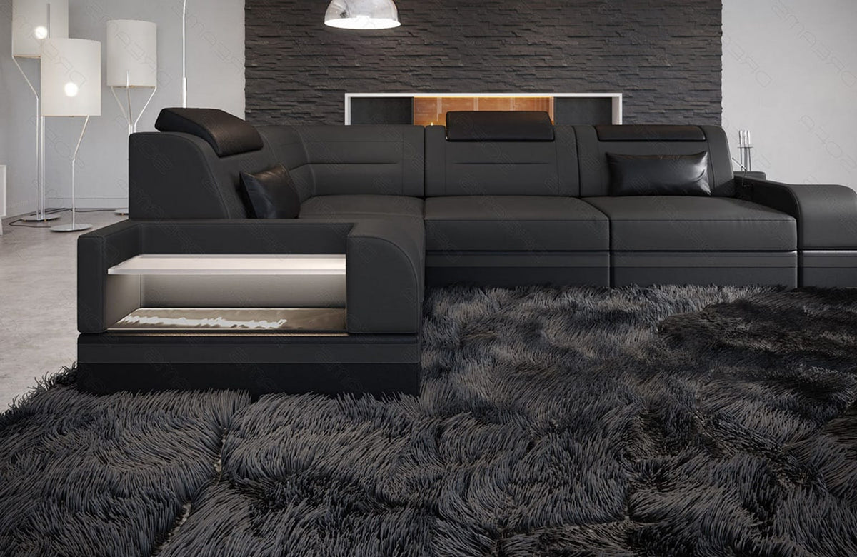 Mini Ecksofa Trivento Kompakt L-Form in Leder Grau-Schwarz
