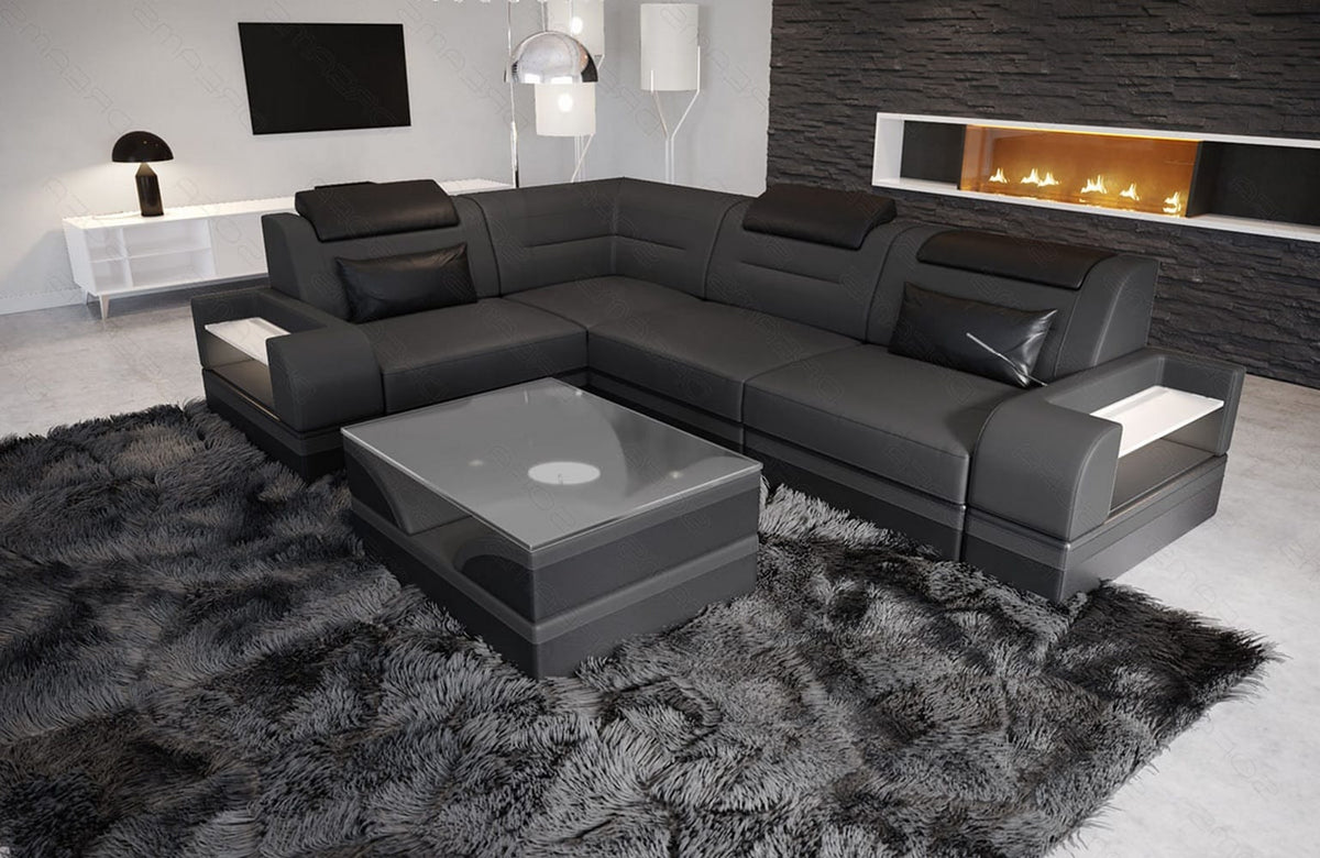 Couch Trivento L-Form in Leder grau-schwarz