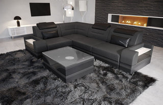 Couch Trivento L-Form in Leder grau-schwarz
