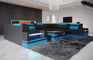 Mini Sofa Trivento U-Form aus Leder Schwarz-Blau