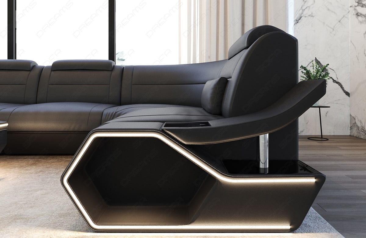 Wohnlandschaft Toscano U-Form in Leder grau-schwarz