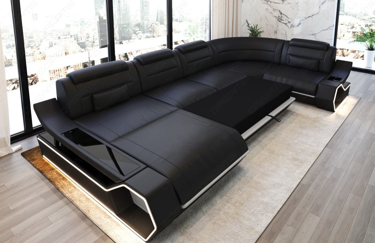 Wohnlandschaft Toscano U-Form in Leder grau-schwarz
