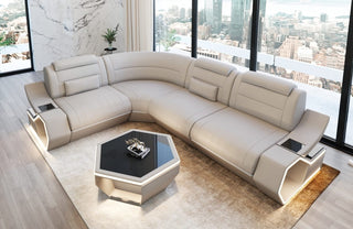 Couch Pescara L-Form in Leder beige-weiß