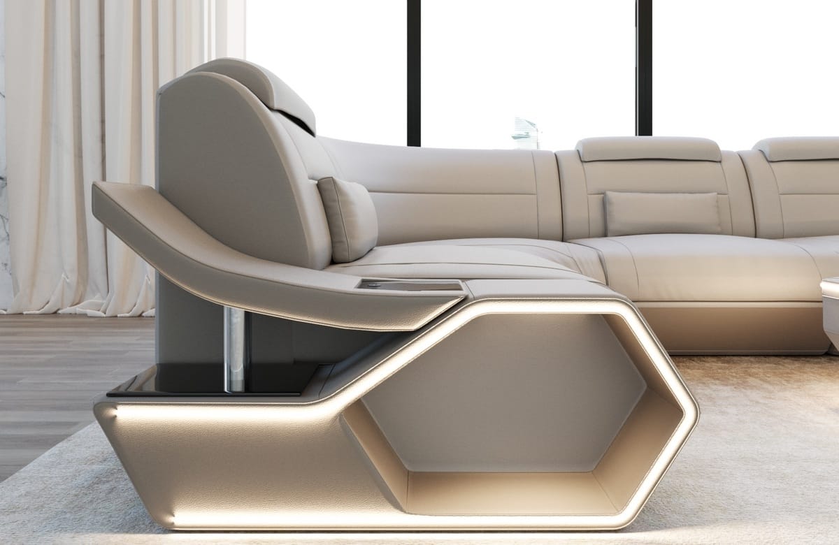 Couch Pescara L-Form in Leder beige-weiß