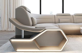 Couch Pescara L-Form in Leder beige-weiß