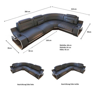 Couch Pescara L-Form in Leder beige-weiß