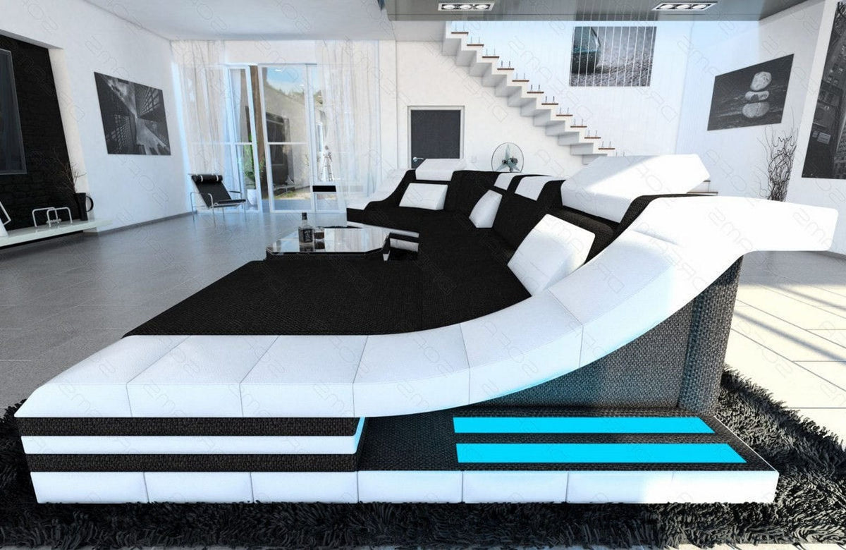 Sofa Turino C-Form in Stoff Schwarz-Weiß