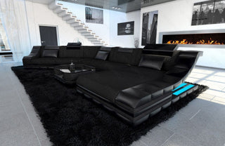 XXL Wohnlandschaft Turino CL-Form aus Stoff Schwarz-Schwarz