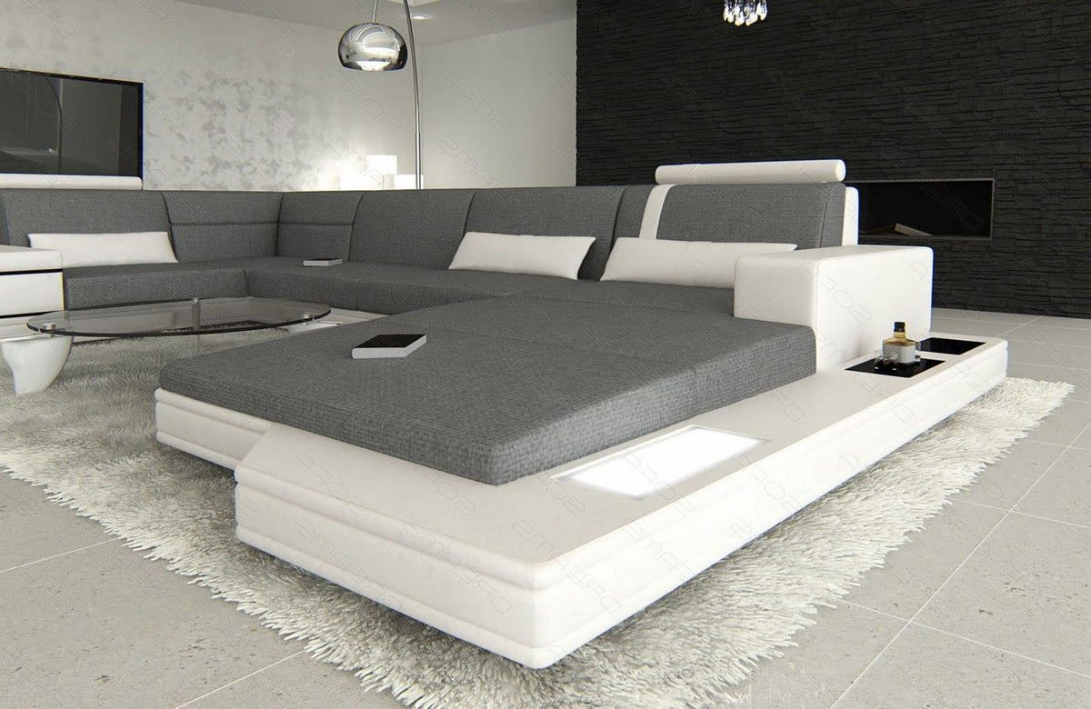 Stoff Wohnlandschaft Messana U-Form Grau-Weiß