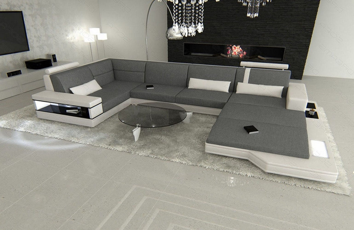 Stoff Wohnlandschaft Messana U-Form Grau-Weiß