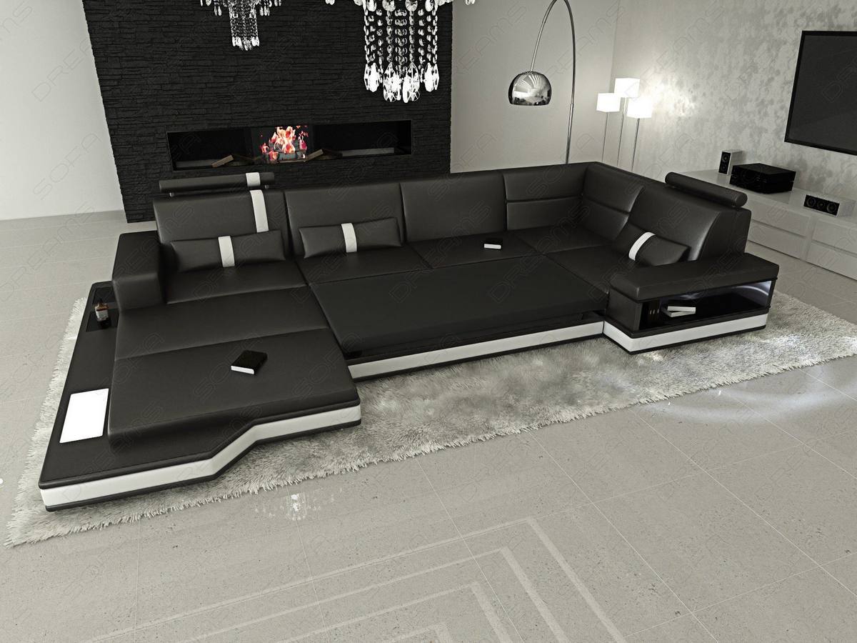 Stoff Wohnlandschaft Messana U-Form Grau-Weiß