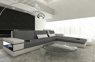 Couch Messana L-Form in Stoff Grau-Weiß