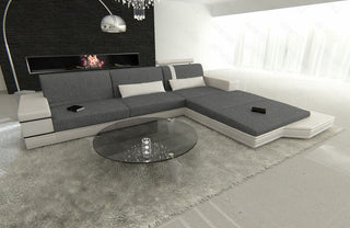 Couch Messana L-Form in Stoff Grau-Weiß
