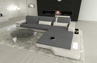 Couch Messana L-Form in Stoff Grau-Weiß