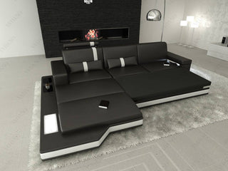 Couch Messana L-Form in Stoff Grau-Weiß