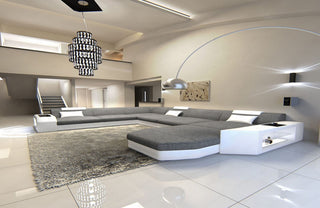 Wohnlandschaft Prato XXL U-Form in Stoff Grau-Weiß