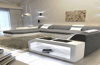 Wohnlandschaft Prato XXL U-Form in Stoff Grau-Weiß