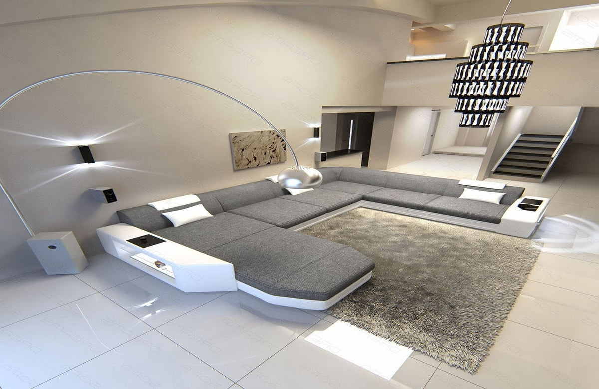 Wohnlandschaft Prato XXL U-Form in Stoff Grau-Weiß
