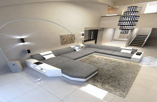 Wohnlandschaft Prato XXL U-Form in Stoff Grau-Weiß