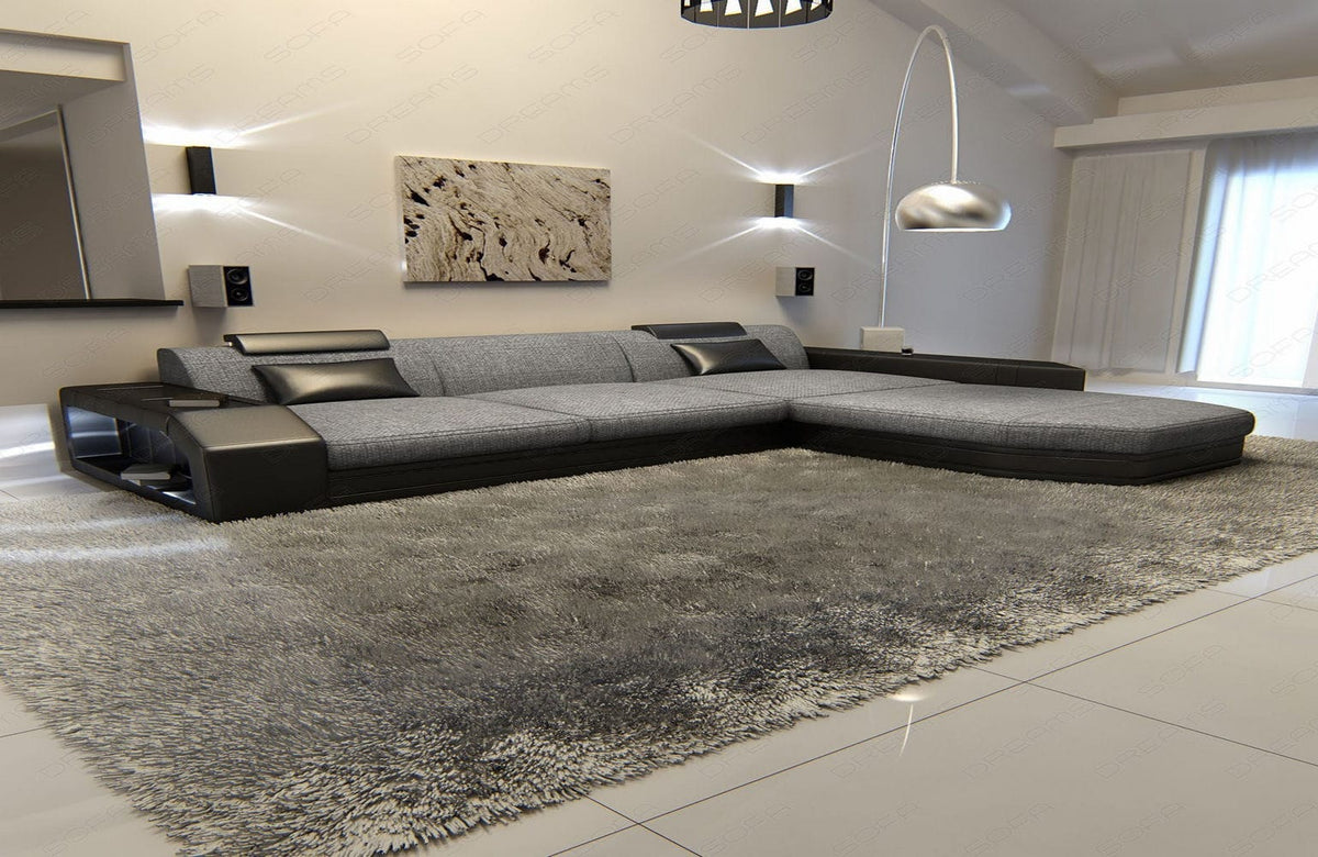 Ecksofa Prato L-Form aus Stoff Grau-Schwarz
