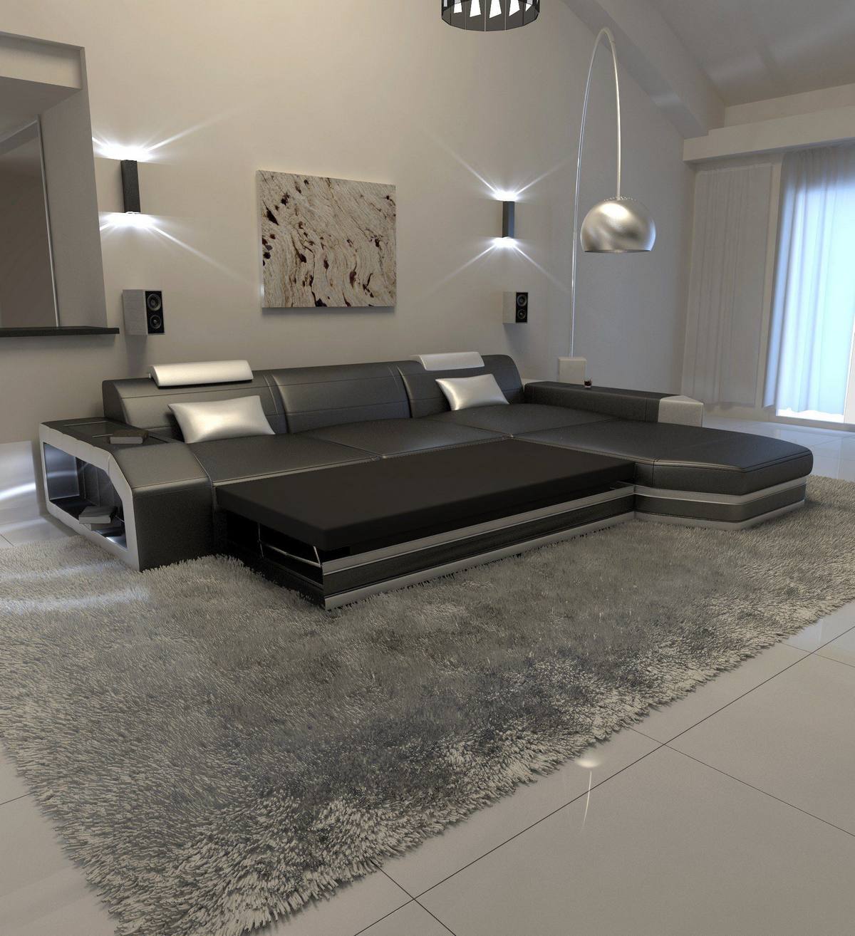 Ecksofa Prato L-Form aus Stoff Grau-Schwarz